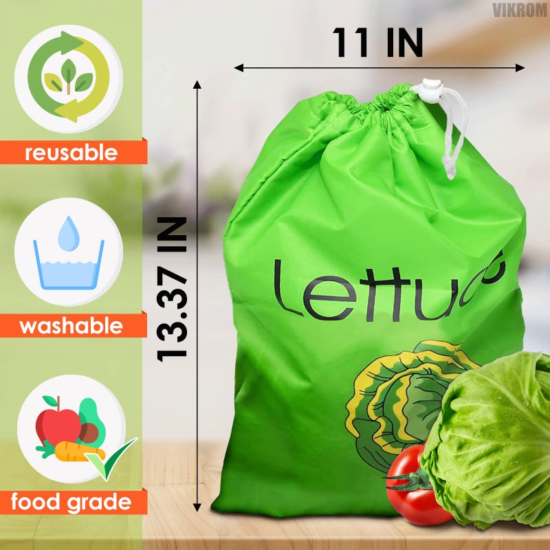 VIKROM Lettuce Keeper for Refrigerator â€“ 3-Layer Reusable Produce Storage Bags with Foil Lining and Drawstring | Breathable, Washable, Sturdy & Easy to Use | Great for Lettuce, Leafy Greens, Fruits & Veggies - Image 2